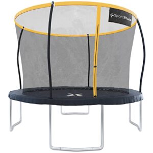 Rundes SportPlus Trampolin Outdoor 305cm und 366cm mit Sicherheitsnetz und gepolsterten Außenstangen im Garten, geeignet für Kinder und Erwachsene bis 150kg, TÜV zertifiziert.