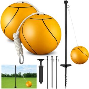3 m langes Tetherball-Set mit 2 gelben Bällen, stabiler Haltestange und Zubehör für aktives Spiel im Freien für Hunde und Menschen.