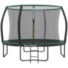 SONGMICS Gartentrampolin für Kinder mit Sicherheitsnetz und robustem Stahlrahmen, Durchmesser 305 cm, im Einsatz mit Leiter und Randabdeckung.