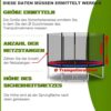 Grafische Anleitung zur Bestimmung der wichtigsten Maße für ein Trampolin Sicherheitsnetz: Durchmesser, Anzahl der Netzstangen und Netz-Höhe.