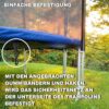 Baunsal Trampolin Sicherheitsnetz Ø 366 cm mit 8 Netzstangen, zeigt die Unterseite des Trampolins mit einem Sicherungsnetz, versehen mit Gummibändern und Haken für optimale Sicherheit.