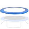 Blaues Trampolin mit breiter Randabdeckung zeigt Schutzfunktion für Sicherheitsverbesserung beim Springen. Ideal für Gartenaktivitäten.