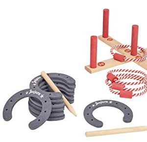 Überwurf throwj8606 Holzspielset mit Hufeisen und Ringen zur Förderung von Geschicklichkeit und Teamgeist für Kinder und Erwachsene.