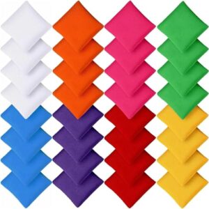 32 bunte Cornhole Säckchen aus Nylon in verschiedenen Farben, ideal für Outdoor- und Indoor-Spiele für Erwachsene und Kinder.