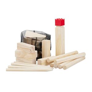 Relaxdays Wikinger Wurfspiel aus Kiefernholz, Natur Kubb Wikingerspiel mit rotem König, ideal für Outdoor-Aktivitäten und Familienunterhaltung