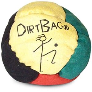 Bunter World Footbag Dirtbag Hacky Sack in Gelb, Schwarz, Grün und Rot, ideal für Spiel und Training, mit einem weichen, griffigen Material.