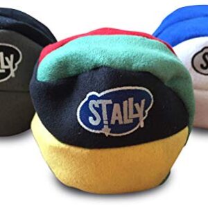 Drei verschiedene World Footbag Stally Hacky Sacks in bunten Farben, perfekt für Spiel und Spaß im Freien. Ideal für Anfänger und Profis.