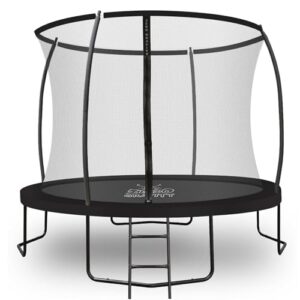 Zero Gravity Outdoor Trampolin mit Sicherheitsnetz für den Außenbereich in schwarz, ausgestattet mit einer stabilen Leiter. Ideal für Garten und Spielspaß für die ganze Familie.