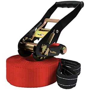ALPIDEX Slackline 15 m für Anfänger und Fortgeschrittene, belastbar bis 2 Tonnen, mit strapazierfähigem Zurrsystem und Transportbeutel in rot.