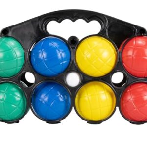 Boccia Kugeln Spiel mit 8 bunten Kugeln in einem praktischen Tragenetz, ideal für Garten, Strand und Camping, geeignet für alle Altersgruppen.