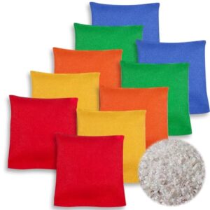 Buntes Bean Bag Set für Kinder mit verschiedenen farbigen Kissen in Rot, Orange, Gelb, Grün und Blau, ideal für Wurfspiele und Motoriktraining.