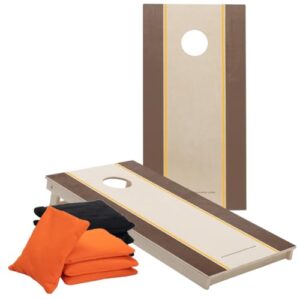 Cornhole Set 120x60 cm mit Rails Design, zwei Spielflächen und offiziellen ACL-zertifizierten Taschen für Indoor und Outdoor.