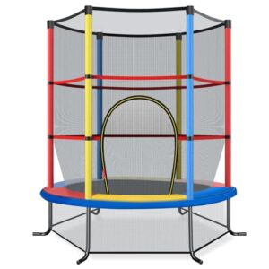 COSTWAY Gartentrampolin Ø165 cm mit Sicherheitsnetz für Kinder ab 3 Jahren, vielseitig einsetzbar für drinnen und draußen, bis zu 135 kg belastbar, in bunten Farben