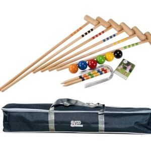 GICO Qualitäts Krocketspiel Family – komplettes Krocket-Set mit Tragetasche und Holzschlägern für bis zu 6 Personen, ideal für Familien und Outdoor-Aktivitäten.