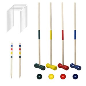 HENGMEI Krocket Set mit bunten Mallets, Krocketbällen und Wickets für das traditionelle Gartenspiel für bis zu 4 Spieler, ideal für Familienzeit im Freien.