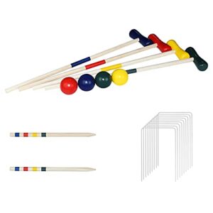 AufuN Krocket-Set für Kinder und Erwachsene im Garten, bestehend aus Holzschlägern, bunten Kugeln und stabilen Toren für ein spannendes Outdoor-Spiel.