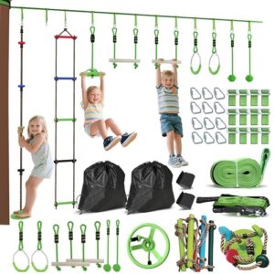 AIYAPLAY Ninja Warrior Hindernisparcours für Kinder mit Kletter- und Schwingelementen im Freien, ideal für aktive Spiele und motorische Förderung.
