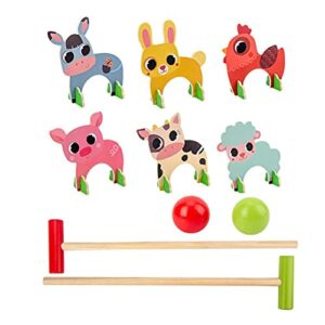 Lipeed Tiere Krocket Set aus bunten Holztieren und Kugeln, ideal für Kinder, zur Förderung motorischer Fähigkeiten und zum Spielen im Freien.