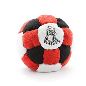 YoYo Factory Footbag in Rot und Schwarz mit weicher flauschiger Oberfläche, geeignet für Freestyle-Training im Innen- und Außenbereich