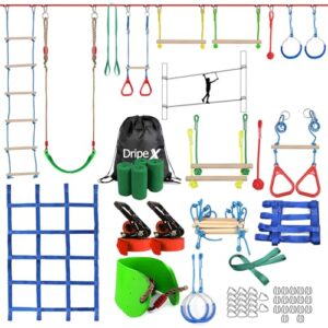 Dripex Ninja Slackline Kinder, 2x20m, Gartenparcours mit Schaukel und Kletterleiter für Anfänger