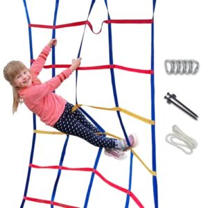 Kletternetz für Kinder - Ninja Slackline-Zubehör - 2m. Slackline Kletternetz für Hinterhof Hindernisparcours mit Bodenverankerung