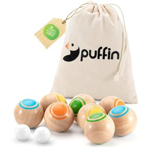 Boccia Kugeln Holz Set mit 8 Kugeln, 2 Zielkugeln und Spielanleitung für Outdoor-Spiele im Garten oder am Strand