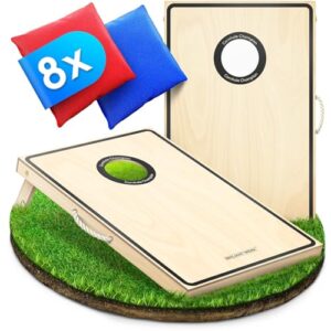 Hochwertiges Cornhole-Spiel für Outdoor-Aktivitäten, 11-teiliges Echtholz-Wurfspiel mit zwei robusten Boards und acht starke Wurfsäckchen in lackiertem Design