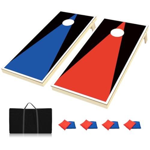 Cornhole-Spiel, Verordnung Größe 121x60cm Massivholz Sackloch Spiel Set mit 2 Corn Hole Boards, 8 Sitzsack und 1 Tragetasche für Draußen Strand Erwachsene Wettbewerbe Wurfspiel