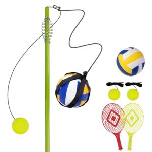 Tetherball-Ausrüstung mit Stange, 2 Tennisbälle und Schläger für Garten und Outdoor-Spiele
