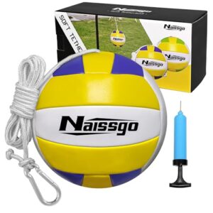 Naissgo Tetherball-Ball und Seil, weiches Tetherball-Set mit Metallhaken und Ballpumpe mit Nadel, ideal für Familie, Erwachsene, Hinterhof-Spiel, Outdoor-Spielen