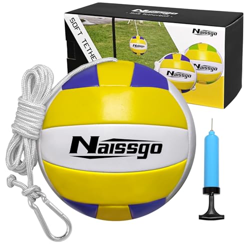 Naissgo Tetherball-Ball und Seil, weiches Tetherball-Set mit Metallhaken und Ballpumpe mit Nadel, ideal für Familie, Erwachsene, Hinterhof-Spiel, Outdoor-Spielen