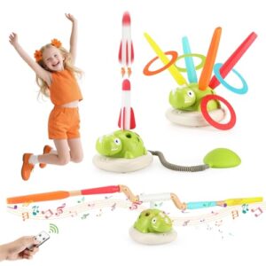 Pavlleen 3 in 1 Outdoor Spielzeug für Kinder, Ringwurfspiel, Raketen Spielzeug, Seilspringmaschine mit 4 Geschwindigkeiten Fernsteuerung und Musik, Indoor Outdoor Spielzeug für Kinder ab 3 Jahren