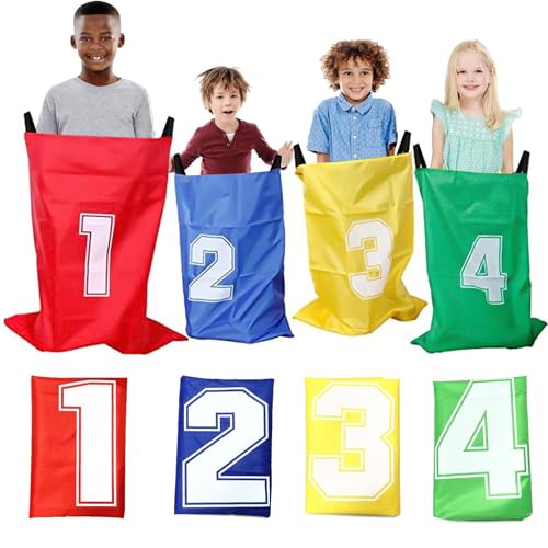 4 Stück Hüpfsäcke für Kinder, 51.5x71.5cm Sackhüpfen Outdoor Spielset mit vier großen Taschen zum Springen und Spaß im Garten oder bei einer Geburtstagsfeier