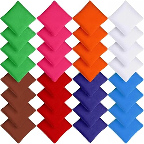 Ein Set von 32 Cornhole-Säckchen in verschiedenen Farben, ideal für Freizeitaktivitäten im Freien