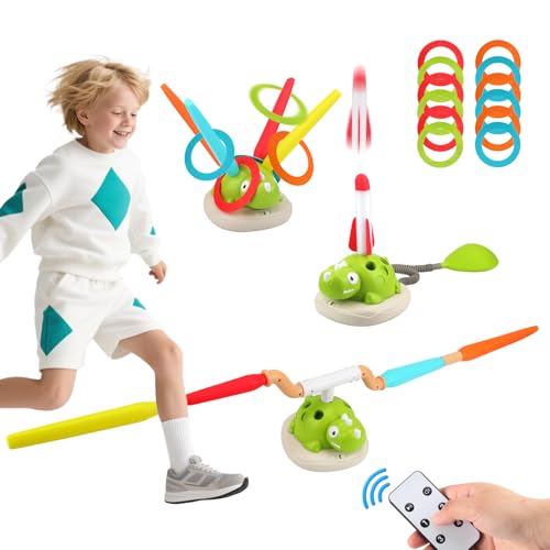 3-in-1 Kinderspielzeug mit Raketenstart-Funktion, Hula-Hoop-Reifen und Ringwurfspiel - perfektes Spiel für Kinder von 3 bis 12 Jahren