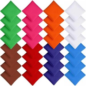 32 Stück Cornhole Säckchen, 8 x 8 cm Nylon Sitzsäcke Werfen, Wurfsäckchen für Cornhole Spiel, Mini Bean Bag für Tossing, bunte Sandsäckchen für Kinder Outdoor Spiele Familie Partyspiele