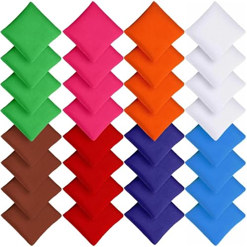 32 Stück Cornhole Säckchen, 8 x 8 cm Nylon Sitzsäcke Werfen, Wurfsäckchen für Cornhole Spiel, Mini Bean Bag für Tossing, bunte Sandsäckchen für Kinder Outdoor Spiele Familie Partyspiele