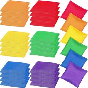 24 Stück Cornhole Sitzsäcke zum Werfen Set, 15 x 15 cm Nylon Sitzsäcke Werfen, Cornhole Tasche Wasserdicht Bohnensäckchen mit Tragetasche für Erwachsene PE Sensorische Jonglier Sportausbildung