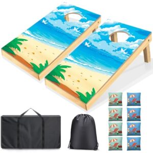 Cornhole Spiel für Draußen, Strand, Erwachsene, Wettbewerbe, Wurfspiel, Corn Hole Spiel, Massivholz Sackloch Set