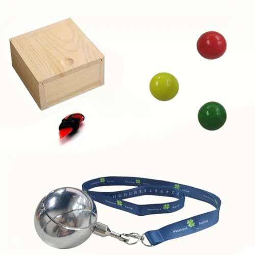 Magnetisches Petanque-Ball-Erhöhungset mit 3 Holzbällen, Messlatte und Holzkasten, blauem Magnetaufheber und Kordel für ein bequemes Spiel