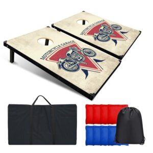 Klassisches Cornhole-Spielset für Gartenpartys, Outdoor-Aktivitäten mit Familie und Freunden. 2 falzbare MDF-Holzplatten (91x60 cm), 8 wetterfeste Bohnensäcke und eine Aufbewahrungstasche.