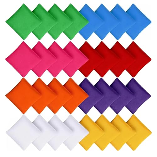 Bunte Bohnensäckchen, 32 Stück Sitzsäcke Werfen, mit Quarzsand gefüllt, für Outdoor Gärten und Partyspiele