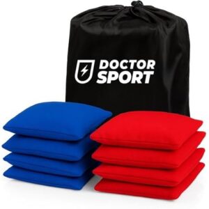 Cornhole Bean Bags von DOCTOR SPORT - 8 Einzelspieler, 4 Blau und 4 Rot, 15 x 15 cm, 400 g, höchste Qualität