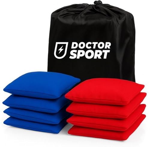 Cornhole Bean Bags von DOCTOR SPORT - 8 Einzelspieler, 4 Blau und 4 Rot, 15 x 15 cm, 400 g, höchste Qualität
