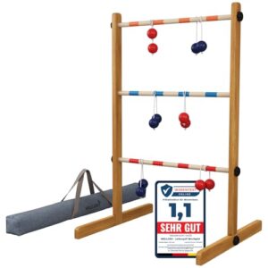 WELLGRO Leitergolf aus Holz - Kiefernholz massiv - inkl. Aufbewahrungstasche und Spielanleitung für das Wurfspiel, Geschicklichkeitsspiel oder Leiterspiel in Garten und Strand bei Sommersonneneck