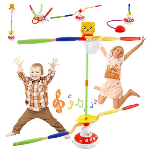 5-in-1 Outdoor Spiele für Kinder, Rakete Spielzeug, Springseil, Ringwurfspiel, Ausweich Sprungspiel, Gartenspielzeug mit Musik, Fernsteuerung, Outdoor Spielzeug