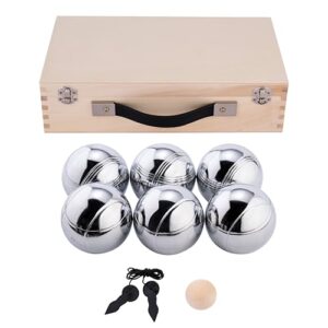 Petanque-Spielzeug-Set mit 6 Chrom-Boulen, Holz-Koffer und Spielregeln