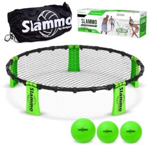 Action-Volleyballspiel zum Strand, Garten oder Camping. GoSports Slammo Spielset mit 3 Bällen, Tragetasche und Regeln.