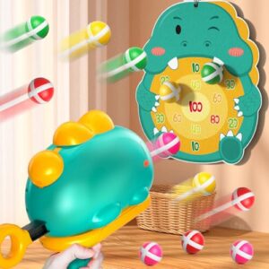 Kinder Dinosaurier Schießspiel Spielzeug für Jungen, 12 klebrige Bälle und Dinosaurierwerfer, Indoor & Outdoor Spielzeug für Kinder im Alter von 3-6 Jahren