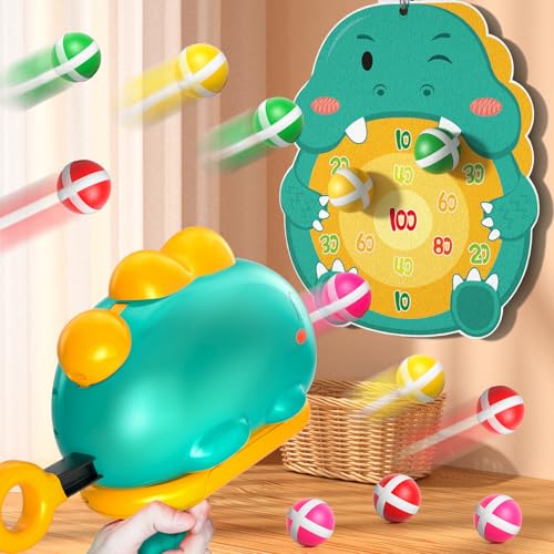 Kinder Dinosaurier Schießspiel Spielzeug für Jungen, 12 klebrige Bälle und Dinosaurierwerfer, Indoor & Outdoor Spielzeug für Kinder im Alter von 3-6 Jahren